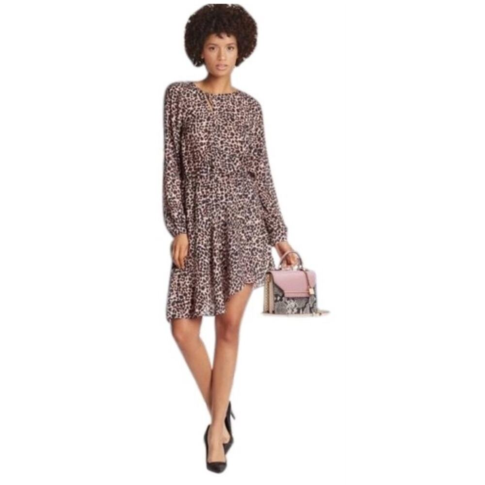 Parker Leopard Print Dress Black Tan Cheetah Long Sleeve Size Large $398